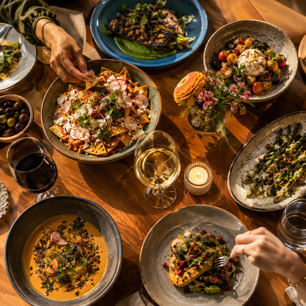 Restaurant table spread shot on location