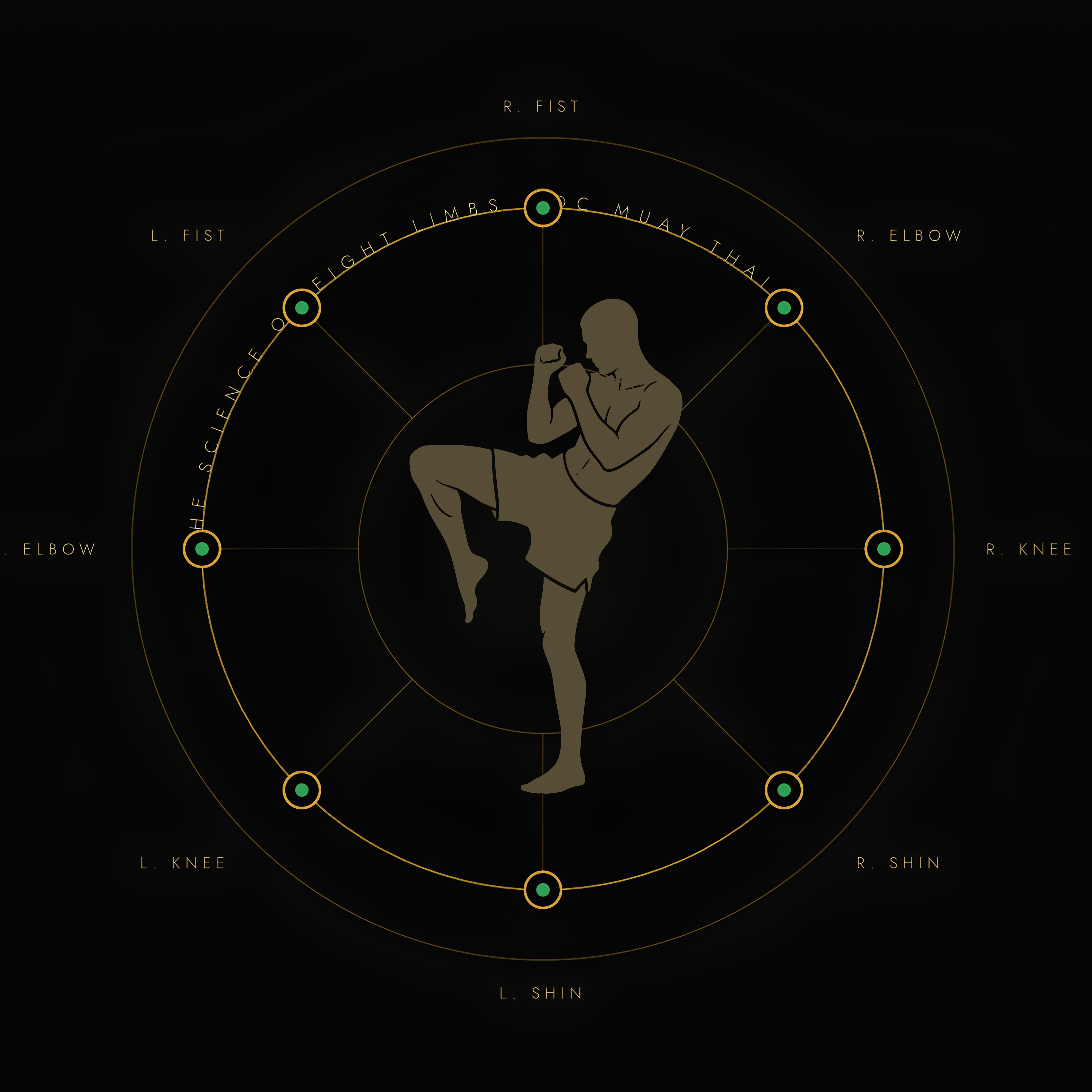 Diagram of the eight limbs of Muay Thai — two fists, two elbows, two knees and two shins.