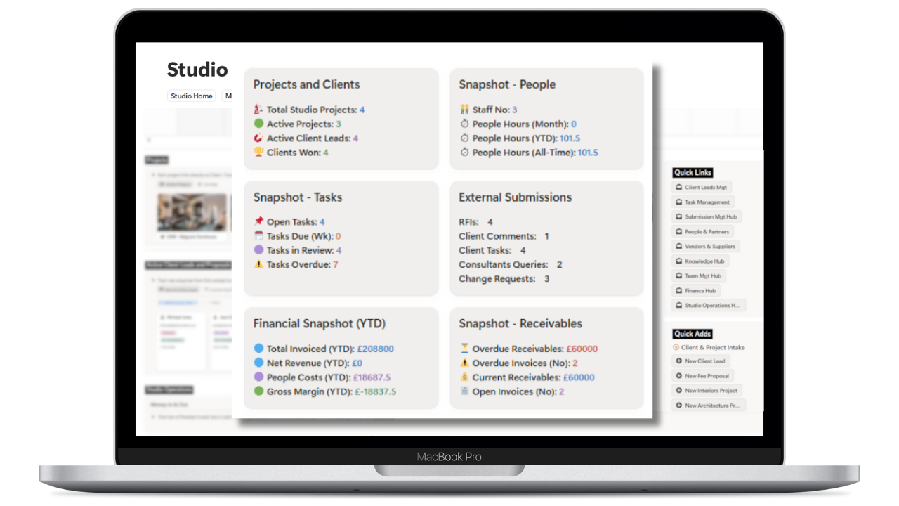 Studio HQ dashboard