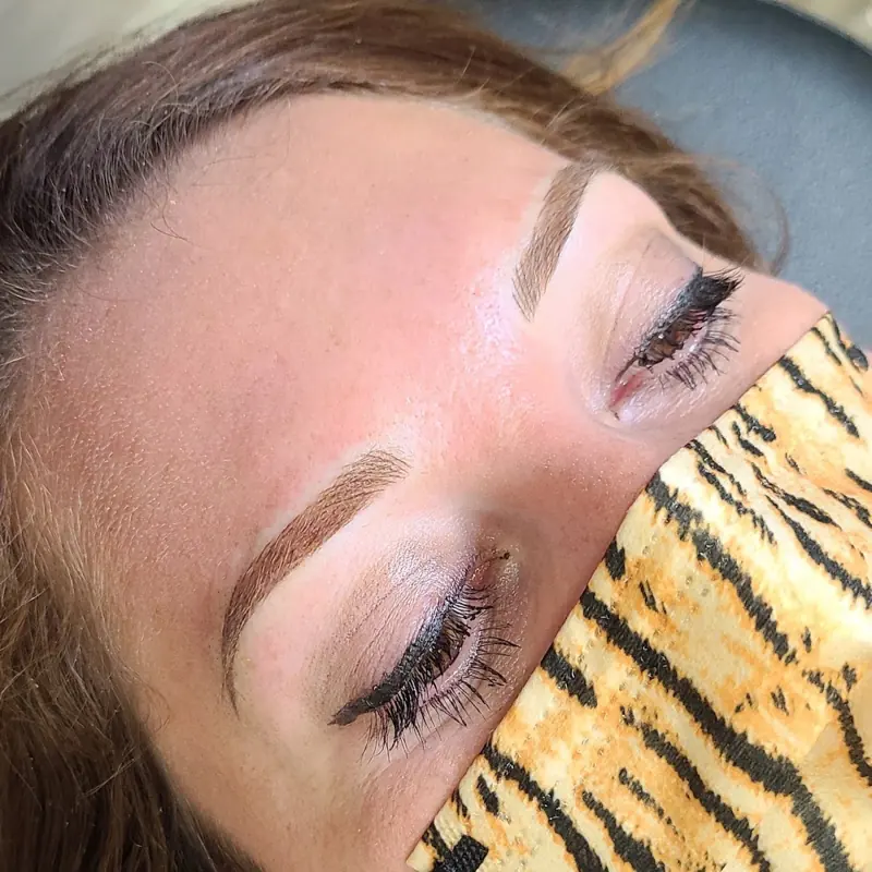 Client's combination brows with hair strokes and soft shading, freshly done