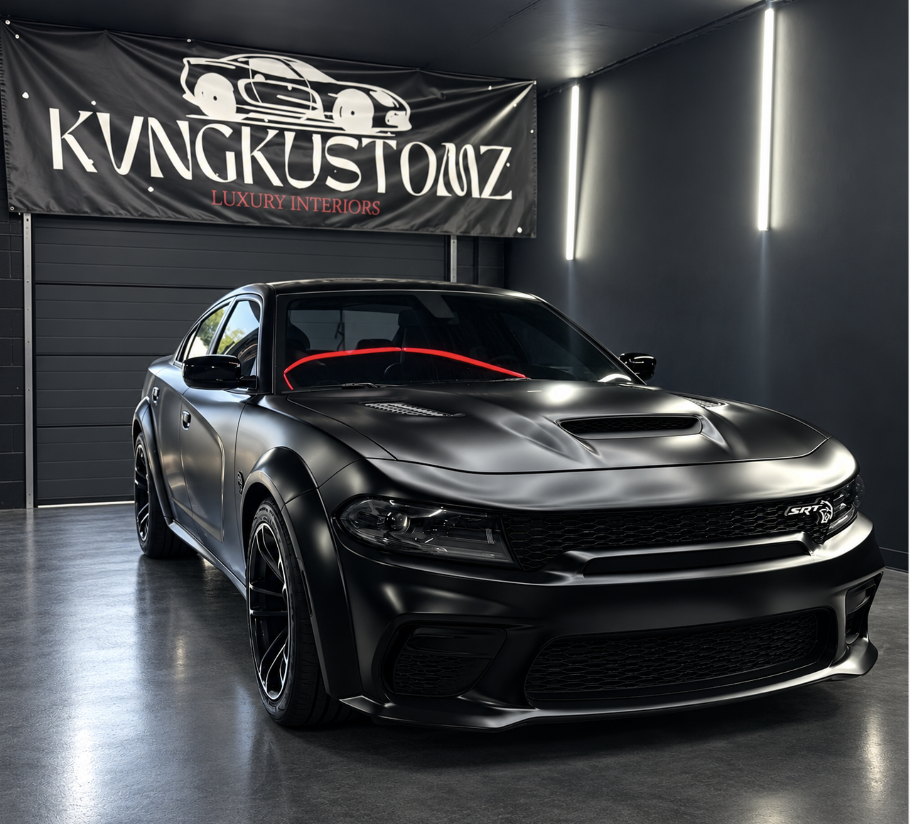Custom black satin vehicle wrap