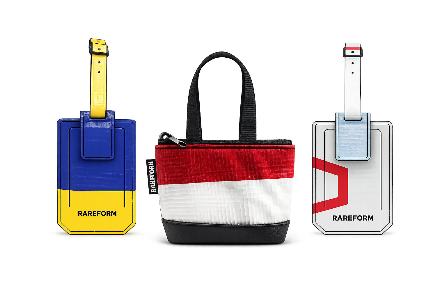 Rareform luggage tag in three colorways