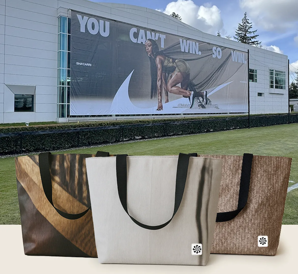 Upcycled bags from event banners
