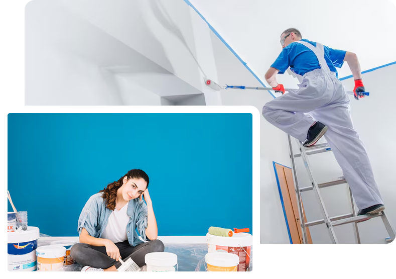 Expert house painting services in Madison County, AL, and surrounding areas provided by Twin Brothers Painting, highlighting high-ceiling painting and interior room transformations.