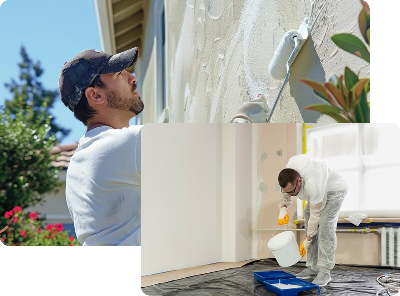 Expert residential painting services in Madison County and surrounding areas, featuring the Twin Brothers Painting team performing exterior home staining and interior wall preparation.