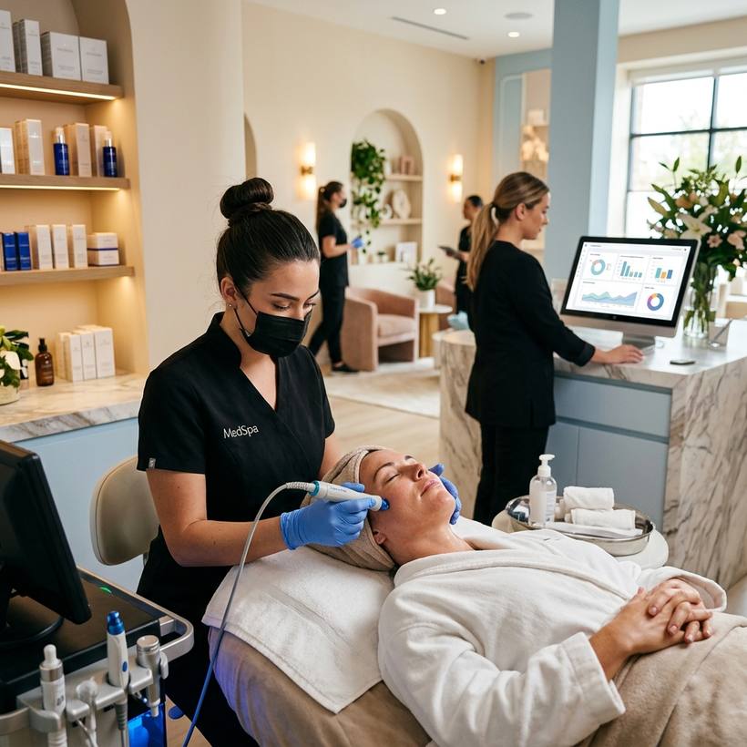 Aesthetician performing a facial treatment in a MedSpa