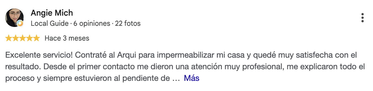 Reseña de cliente en Google