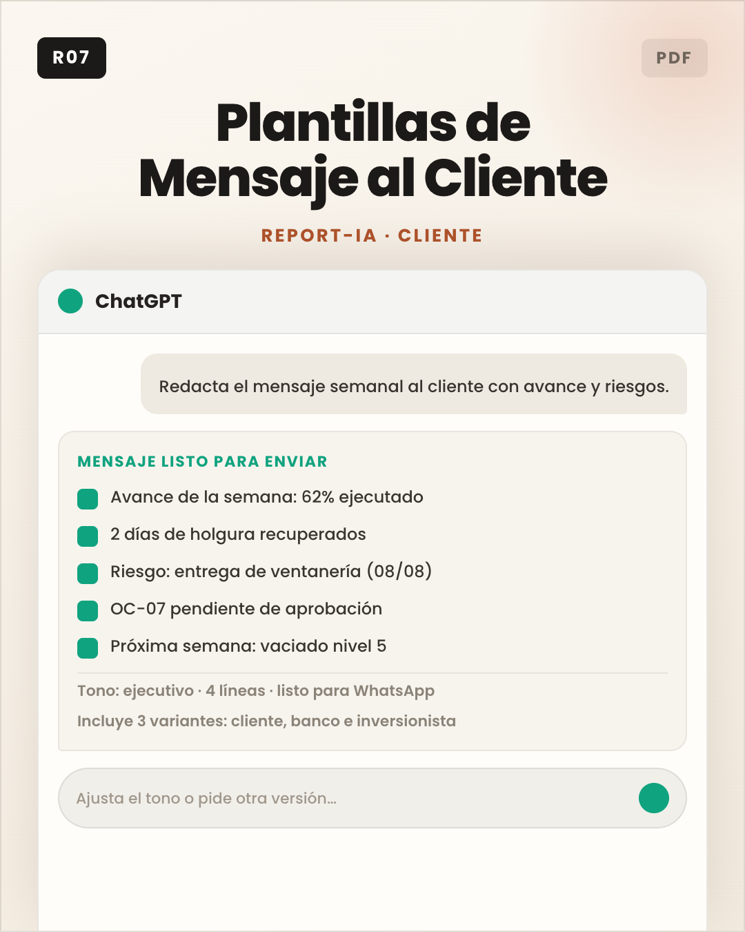 Mensaje al cliente