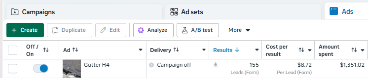 Campaign result screenshot