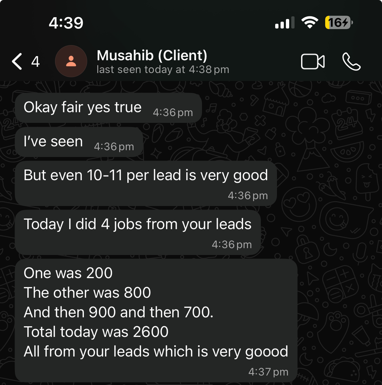 Client testimonial screenshot
