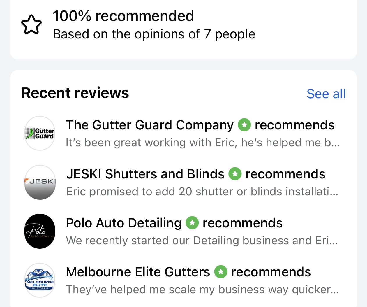 Client testimonial screenshot