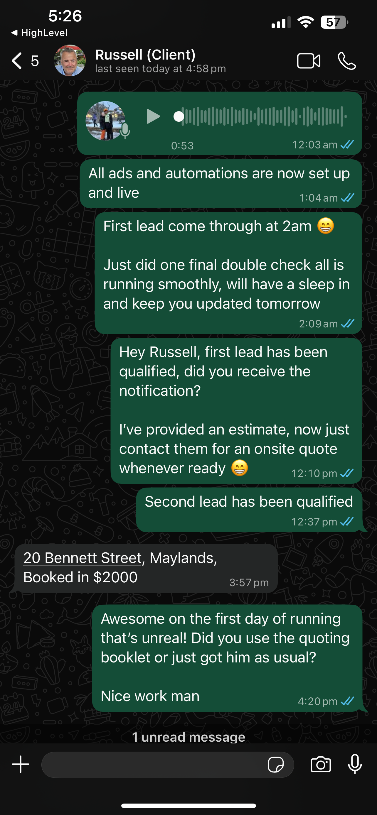 Client testimonial screenshot