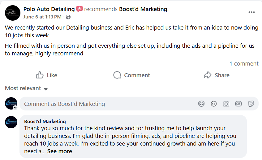 Client testimonial screenshot