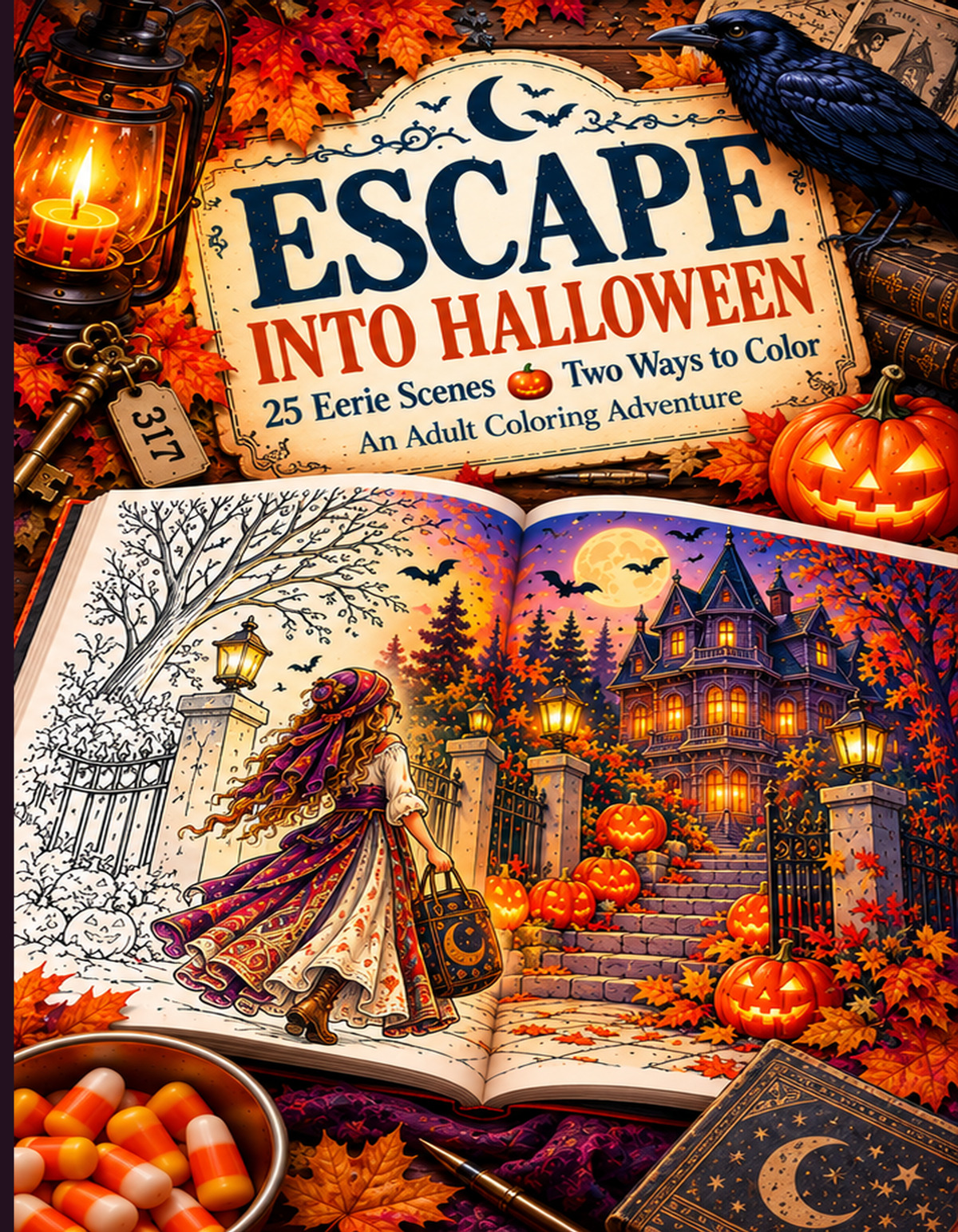 Escape Into Halloween coloring book cover