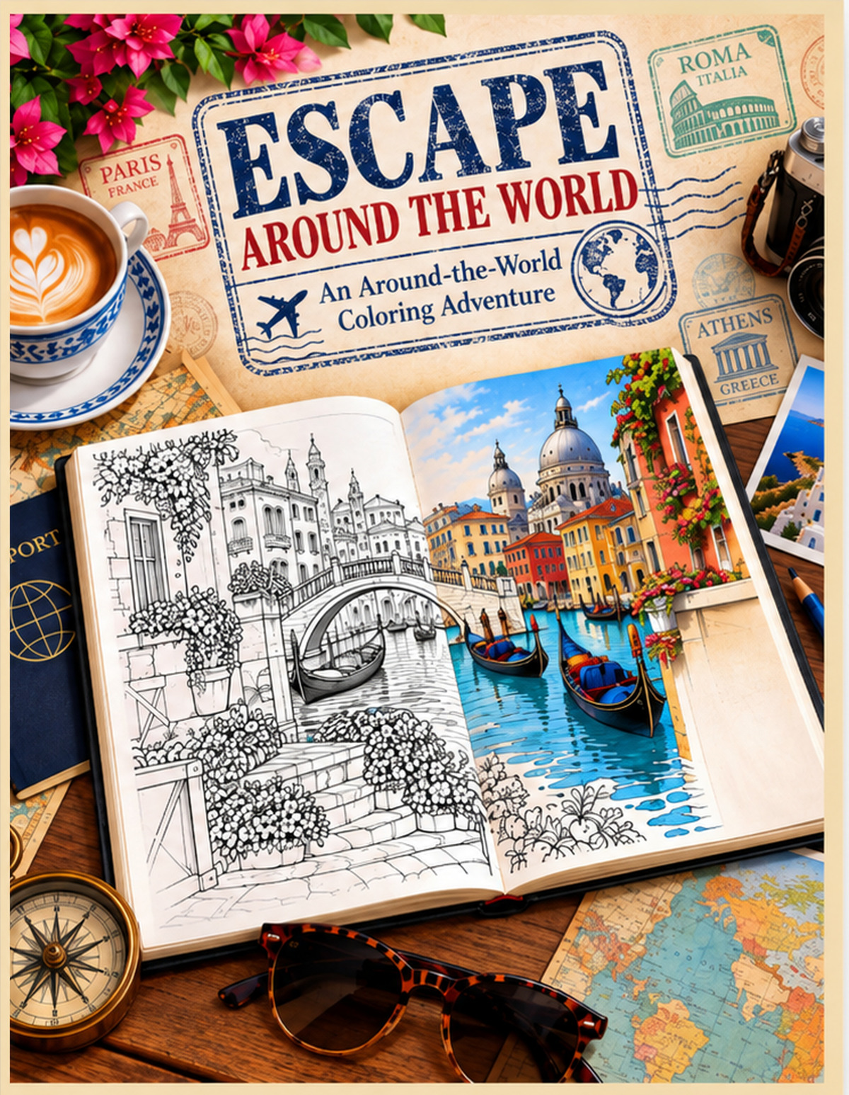 Escape Around the World coloring book cover