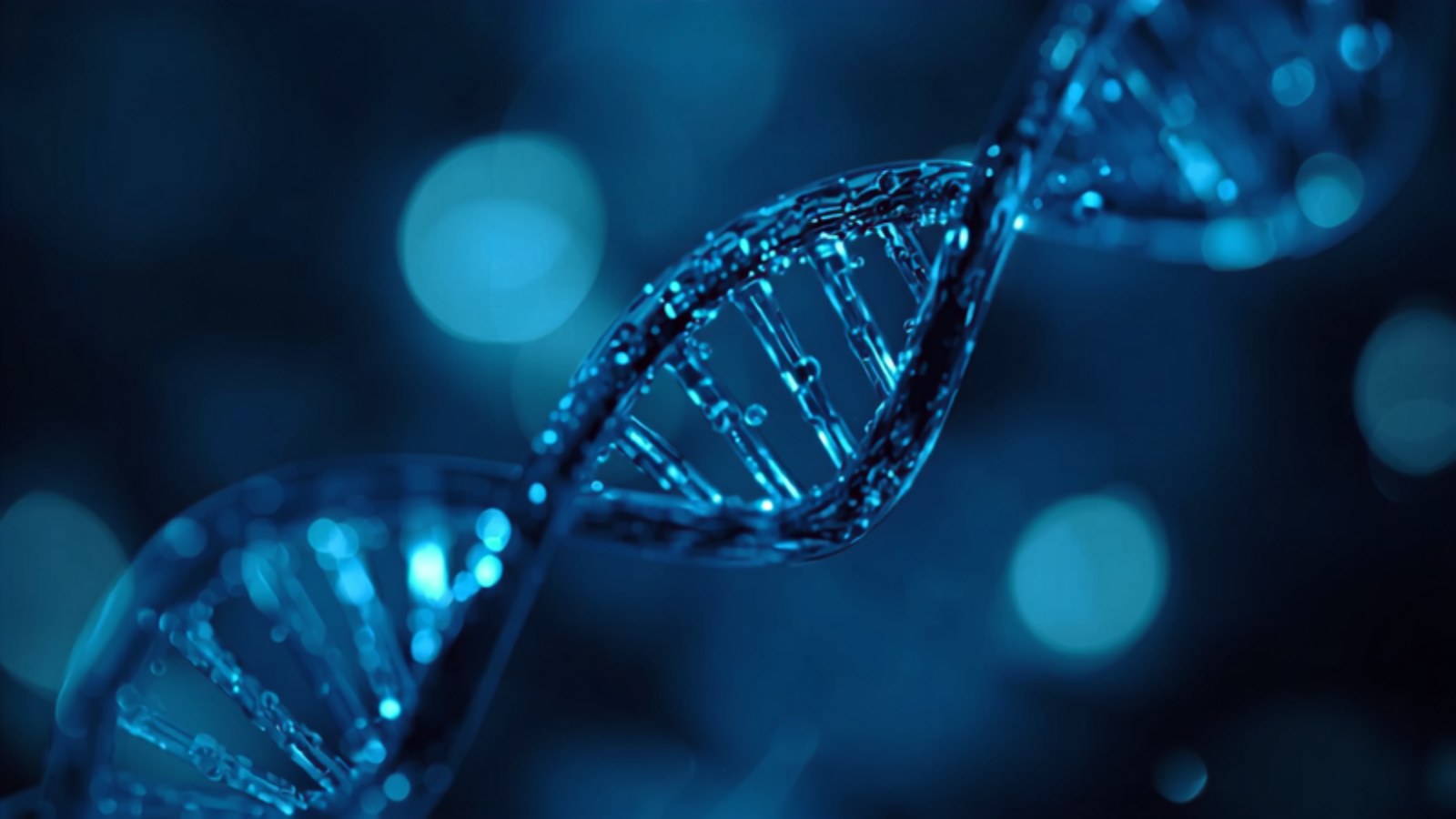 Close-up of a blue DNA double helix representing IDLife's DNA-based personalized nutrition