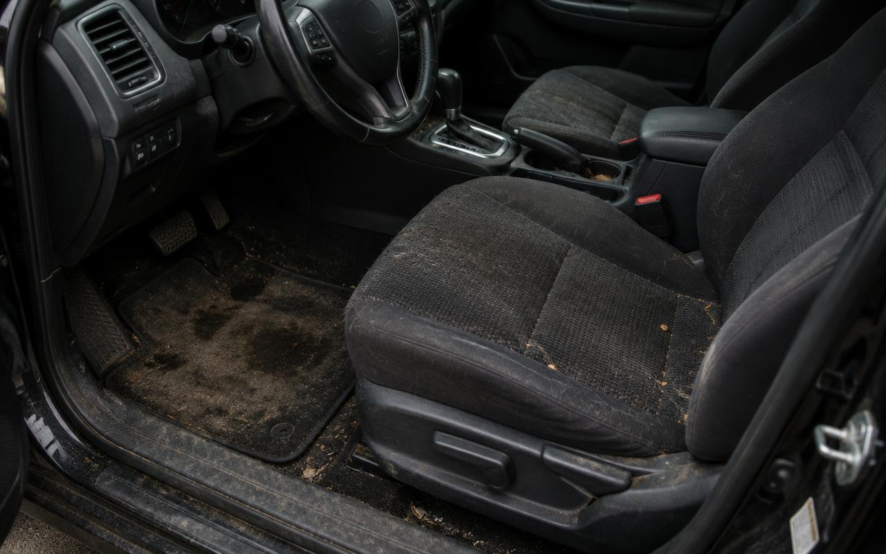 Dirty car interior before detailing