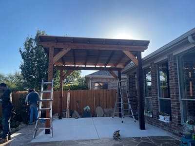 Wooden pergola under construction