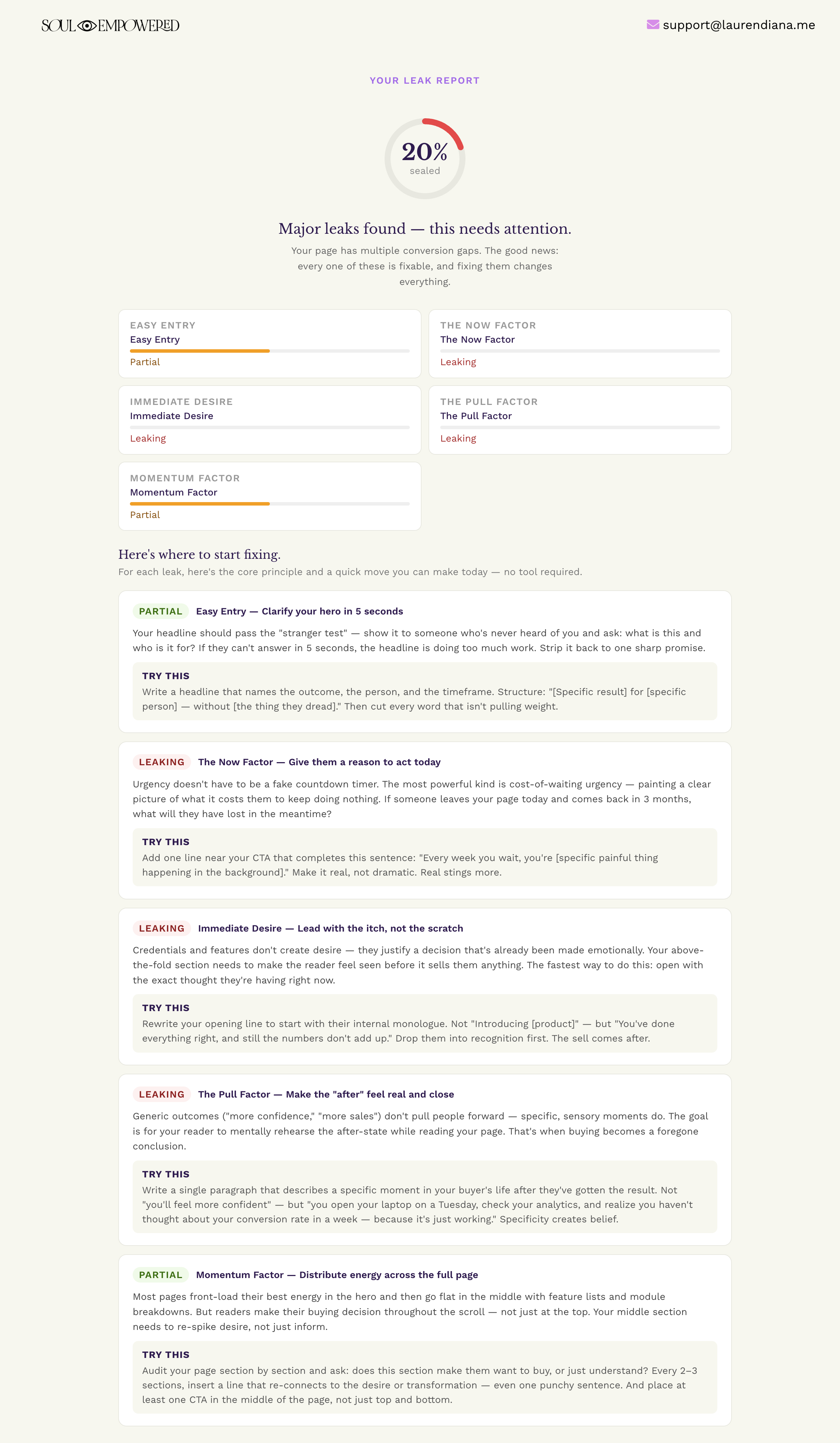 Example Sales Page Leak Finder results