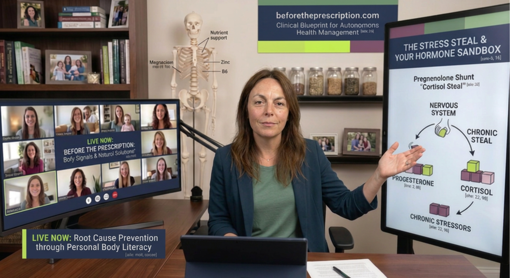 Dr. Millie Lytle presenting a live online health class on root-cause prevention, body literacy, and how stress impacts hormones for beforetheprescription.com. Dr. Millie Lytle presenting a live online health class on root-cause prevention, body literacy, and how stress impacts hormones for beforetheprescription.com.