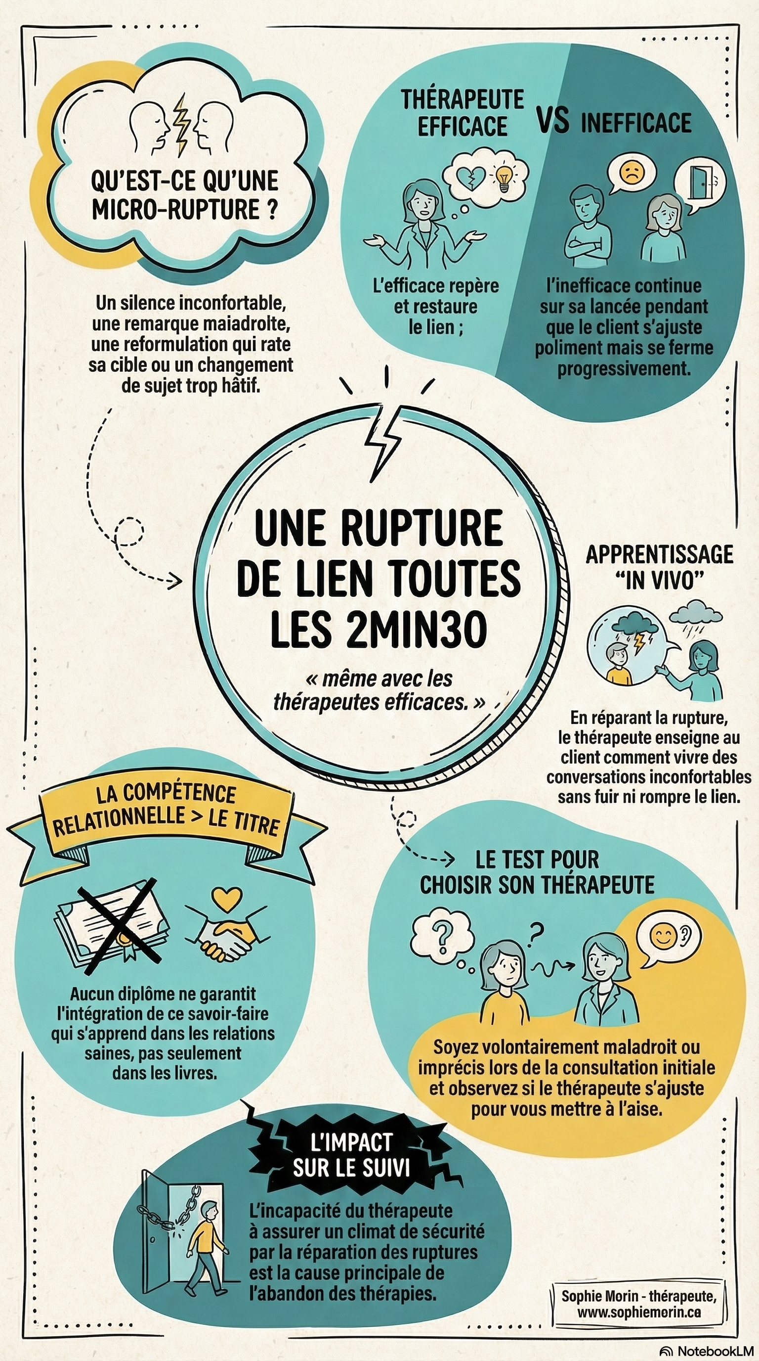 Des ruptures d'alliance thérapeutique surviennent toutes les 2min30 en thérapie
