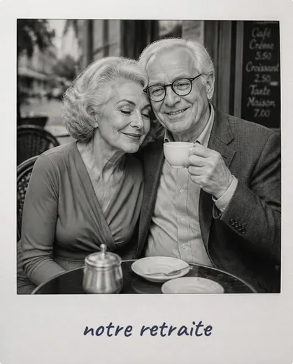 Couple âgé complice à une terrasse de café : notre retraite