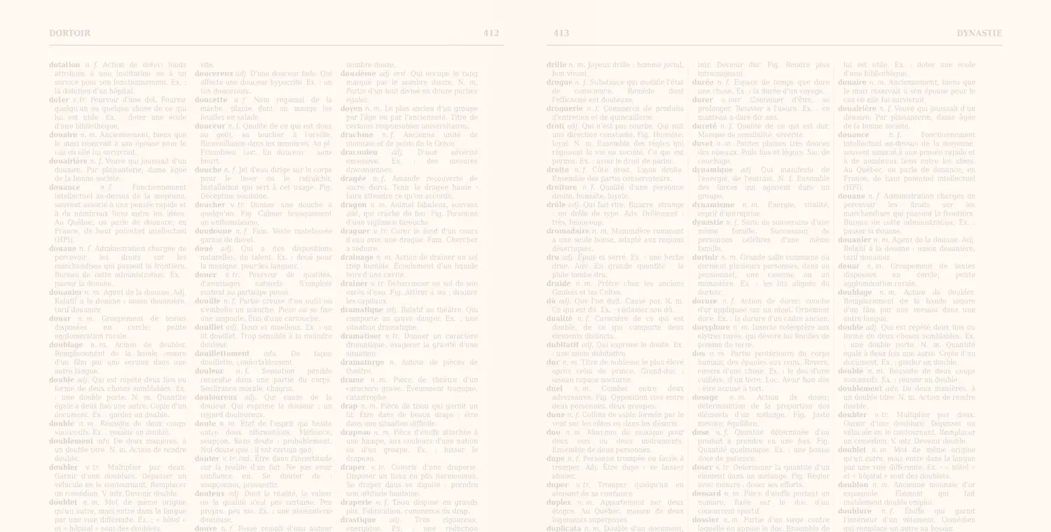 Pages d'un vieux dictionnaire ouvert à la lettre D