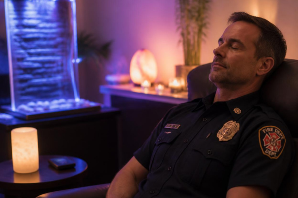 A calming light therapy environment designed to reduce stress and improve emotional health. A calming light therapy environment designed to reduce stress and improve emotional health.