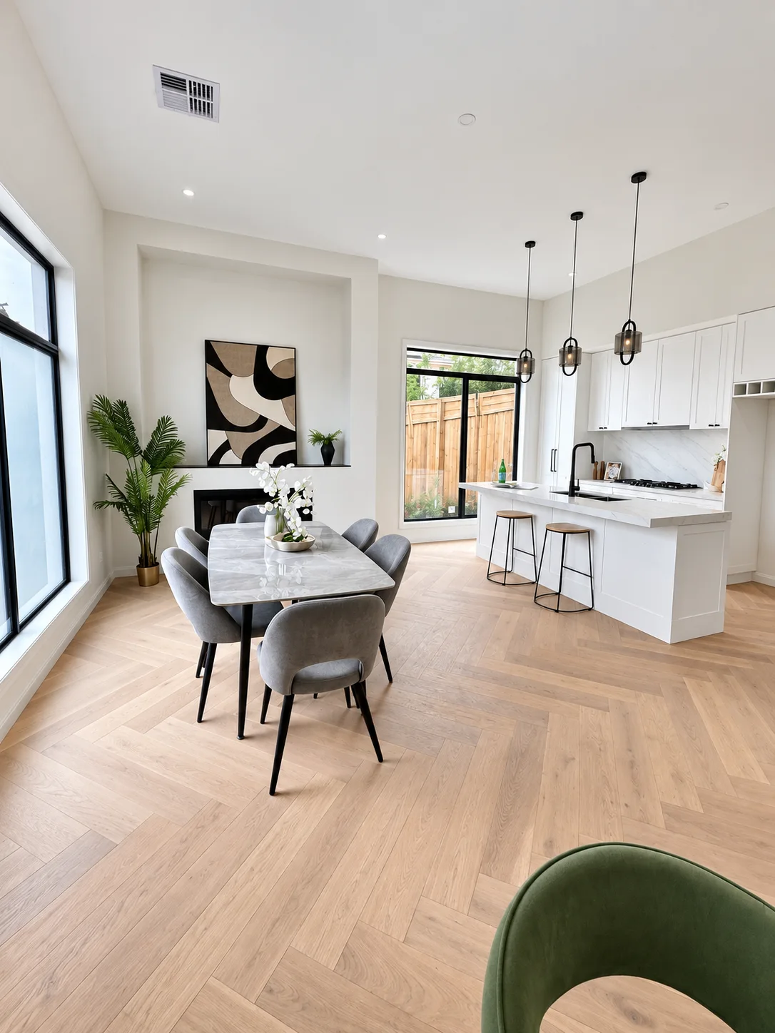 Contemporary family home living and dining space