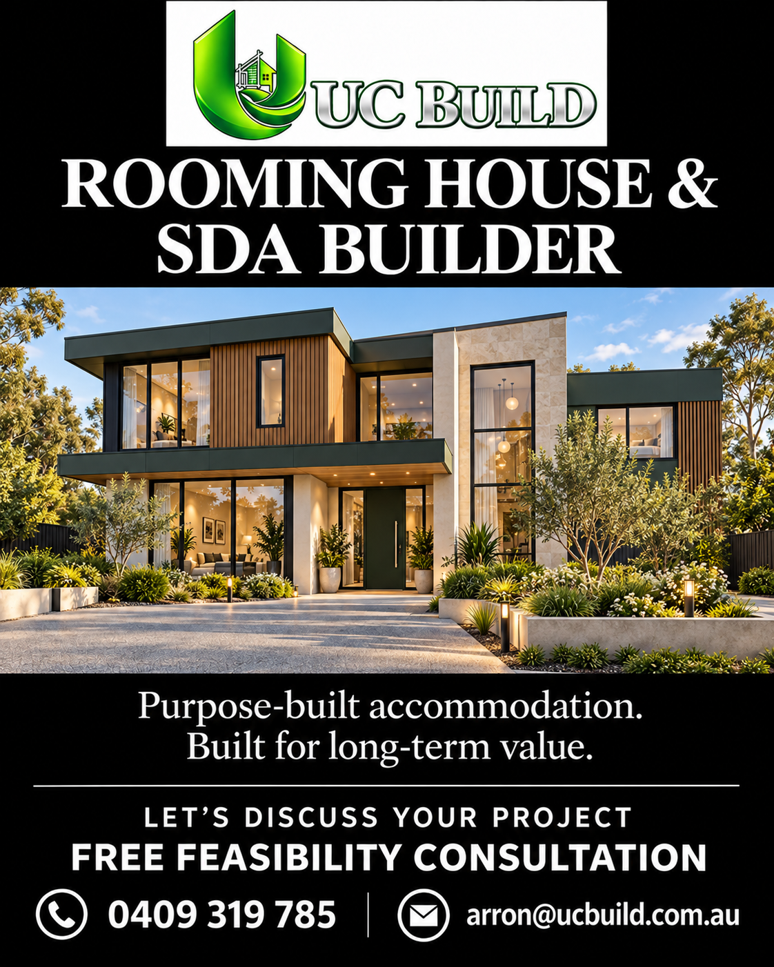 UC Build rooming-house and SDA building campaign offering a free first consultation