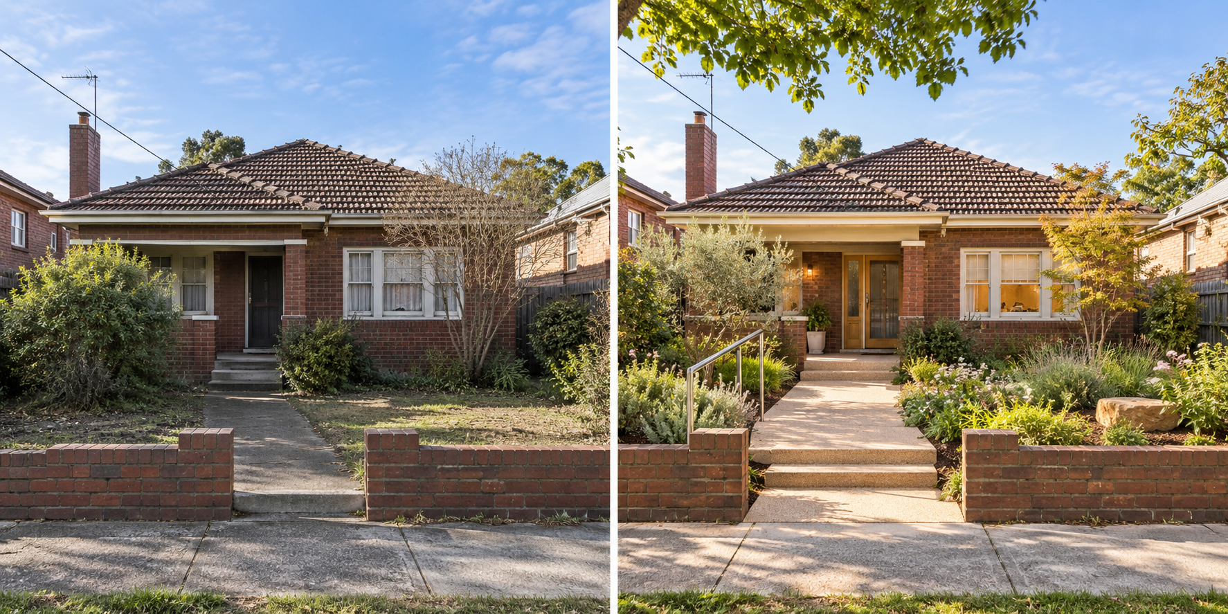 AI-generated before-and-after house conversion concept