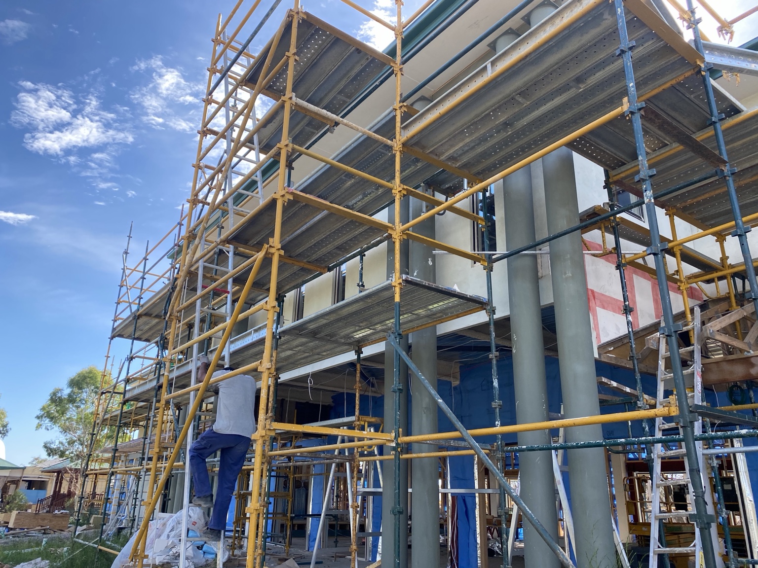 Religious building facade works with scaffolding supplied by UC Build