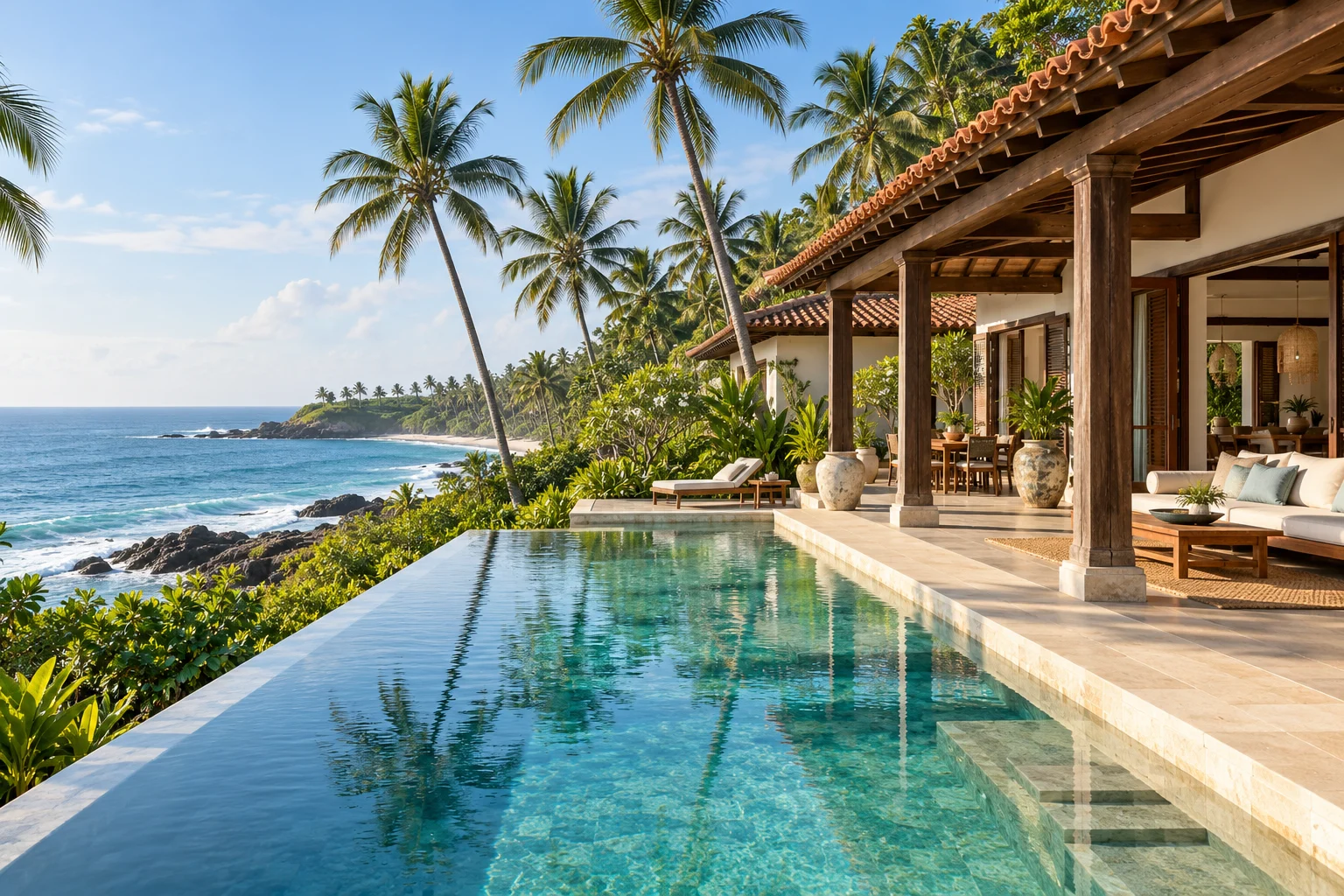 AI concept of a coastal villa and swimming pool