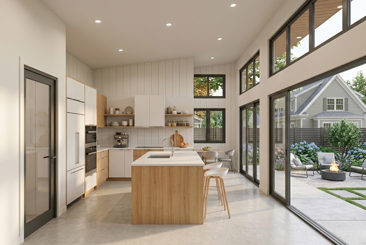 Modern ADU kitchen with island Massachusetts