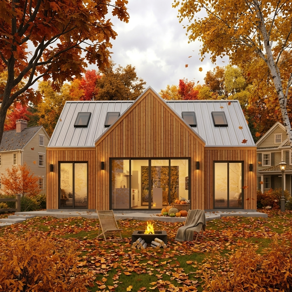 Dark steel panel prefab ADU exterior Massachusetts