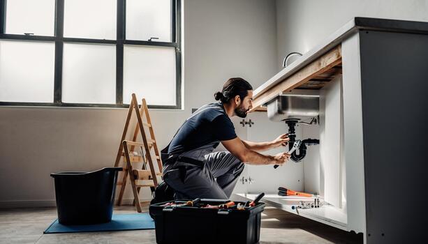 Plumber diagnosing and repairing a plumbing problem