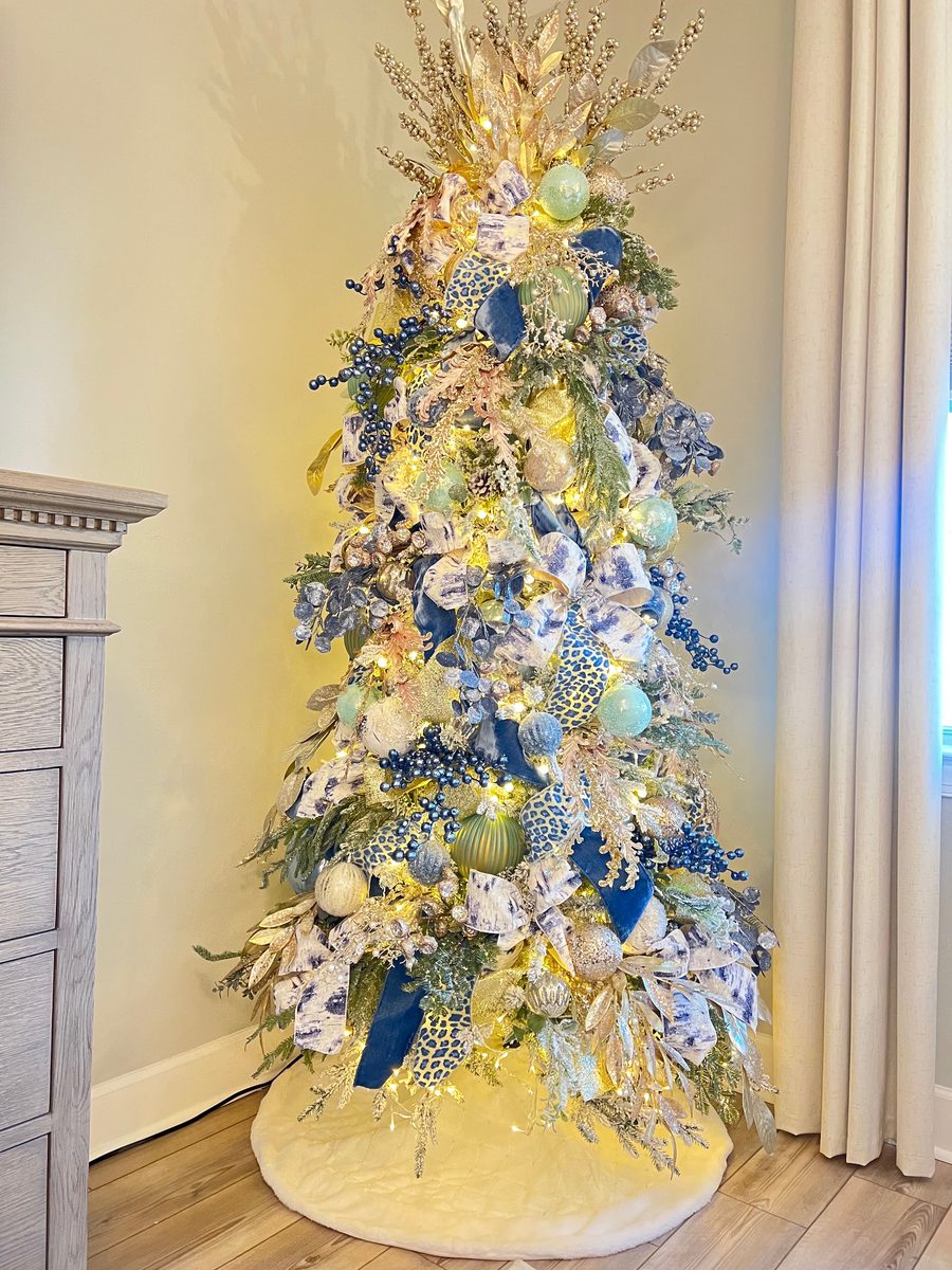 Blue and leopard print holiday tree