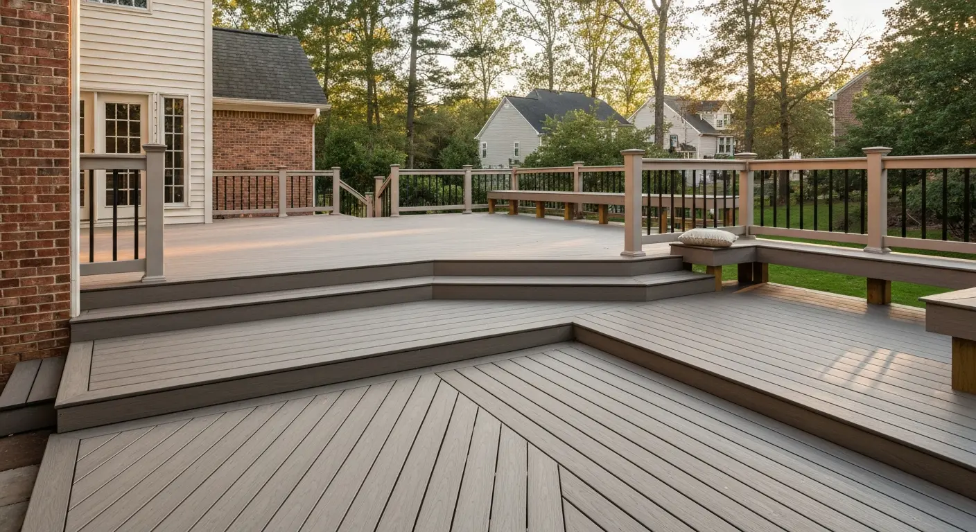 Multi-level composite deck with tiered platforms