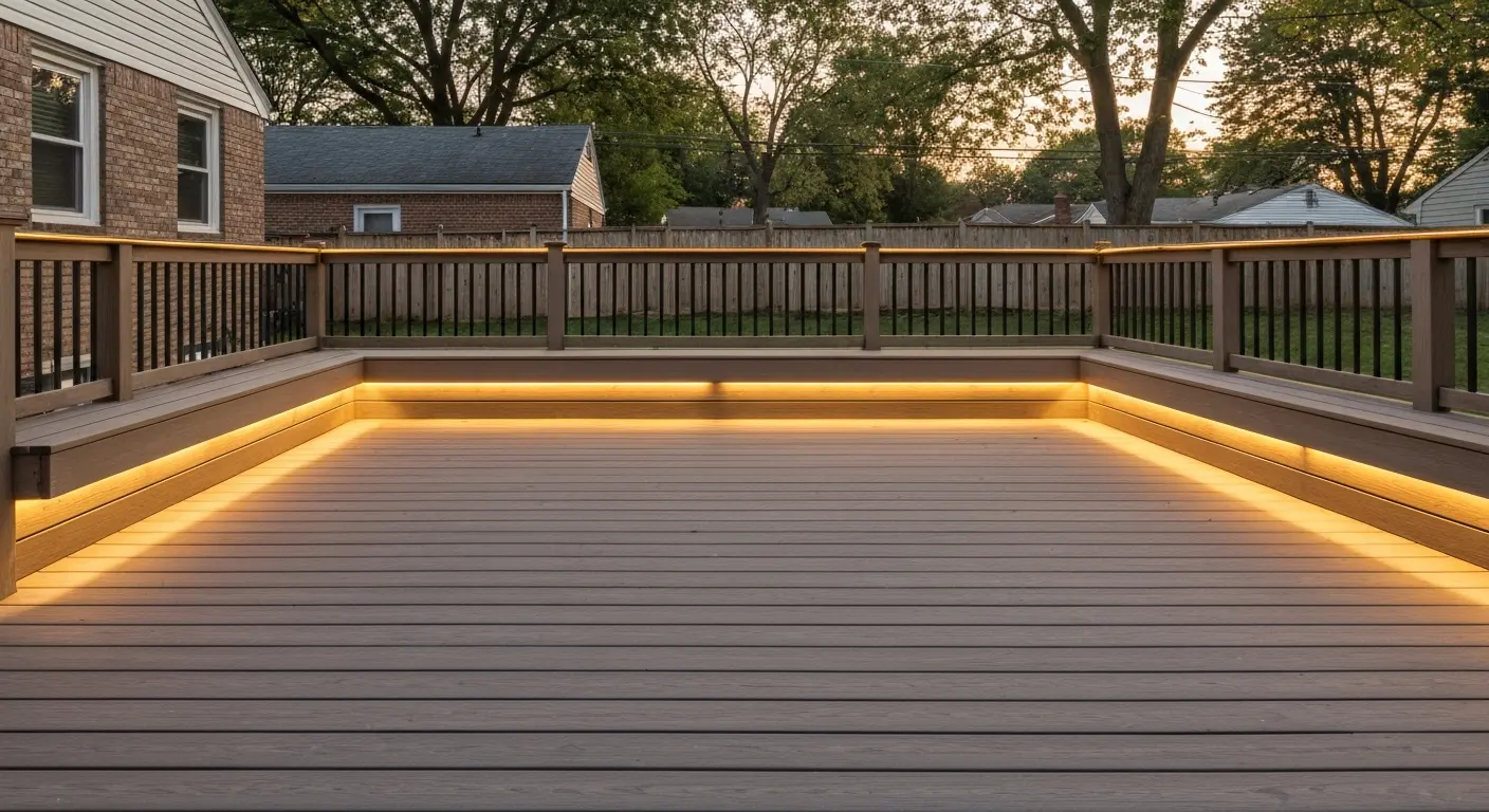 Built-in deck seating and lighting