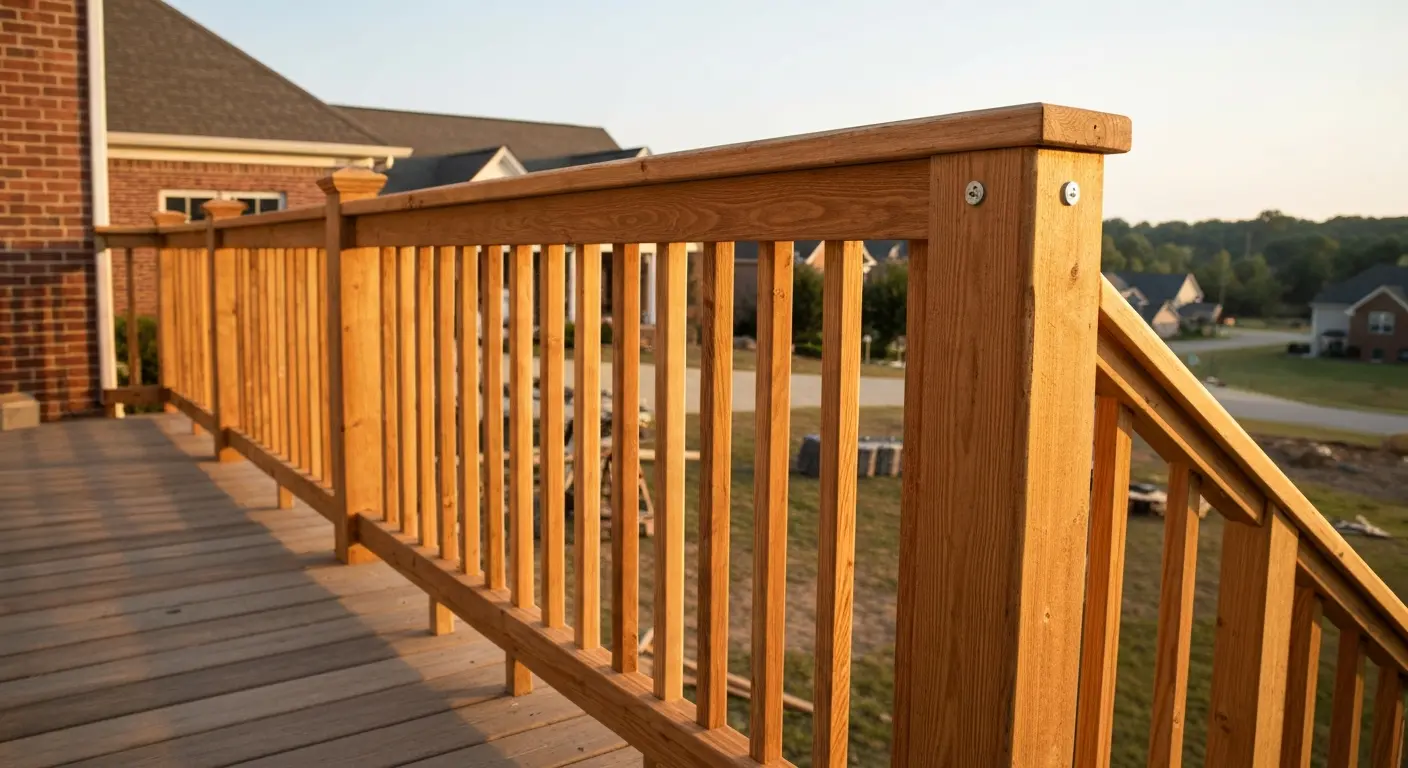 Wood deck railing installation