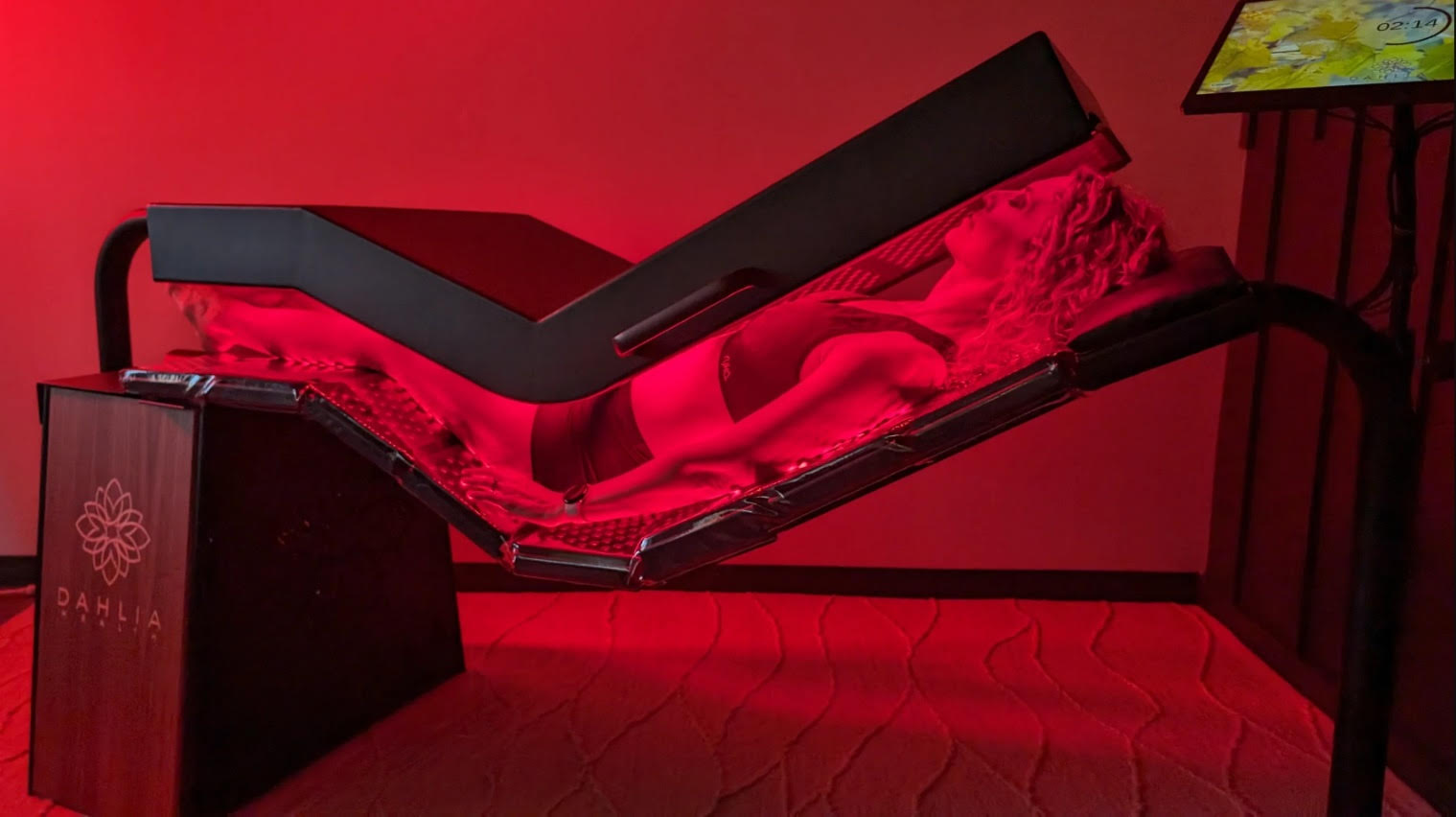 The Dahlia Pinnacle Bed lit during a session at Kingdom Light Co.