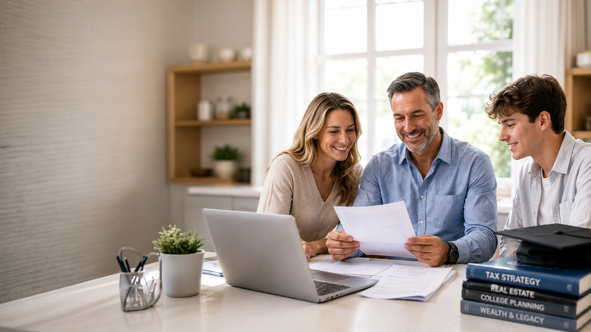 Family reviewing college funding options