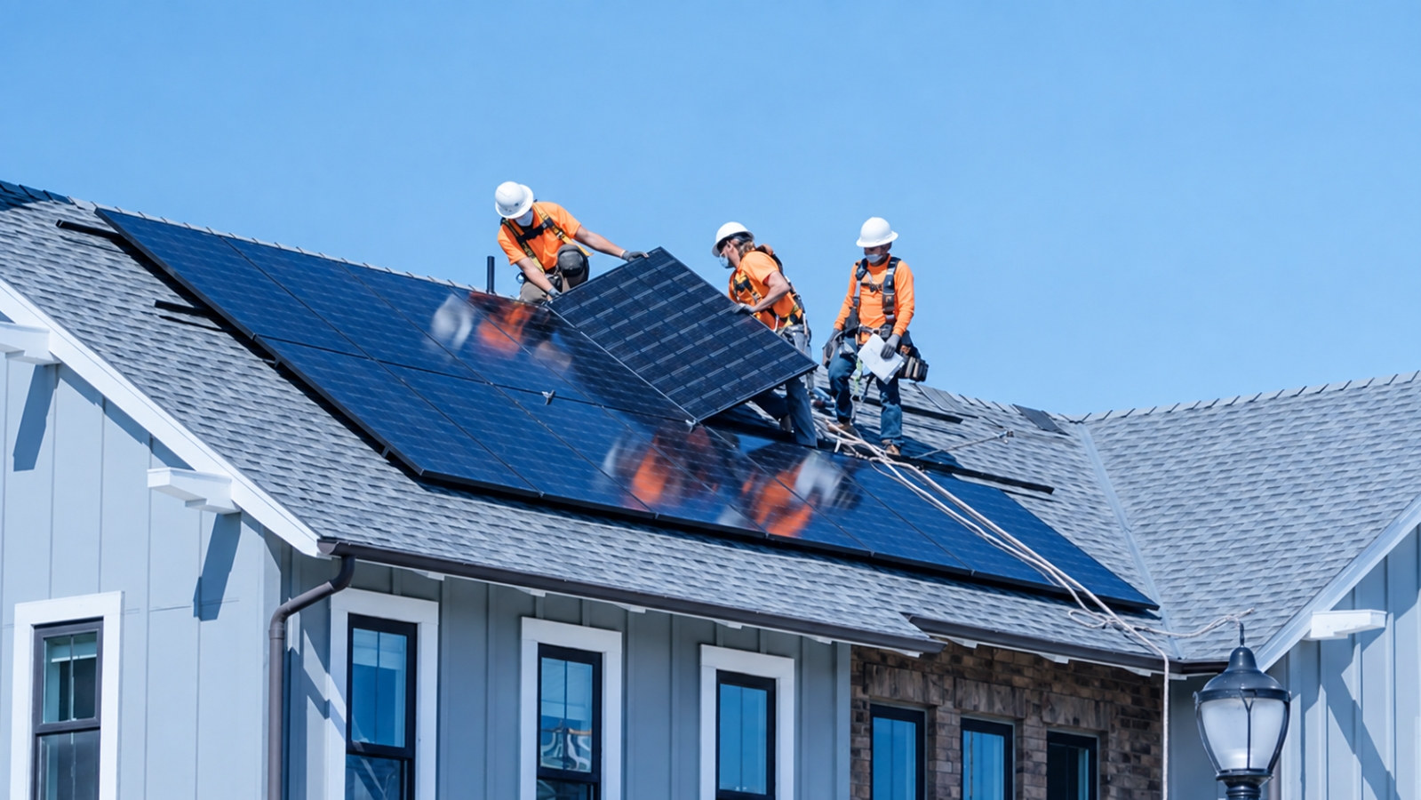 Roof Sauce solar installation crew mounting panels