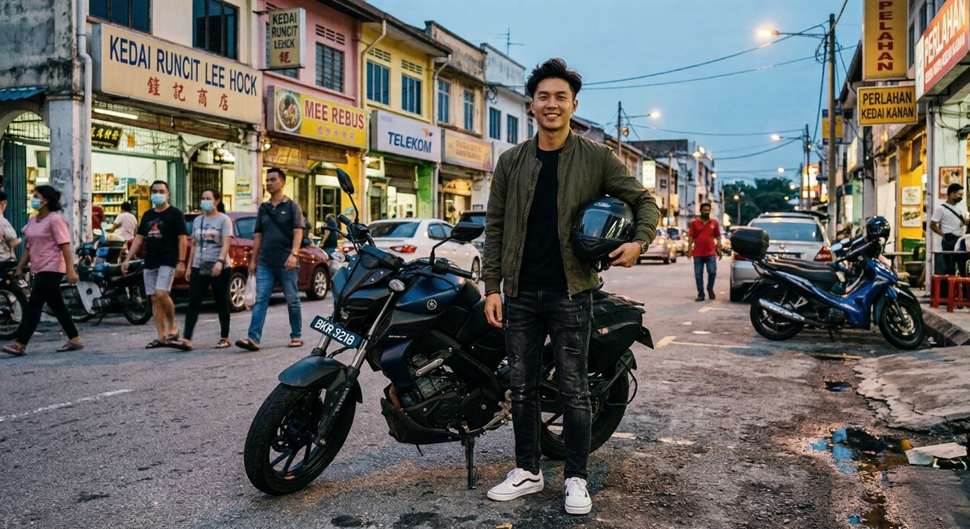 hair wig with motorbike