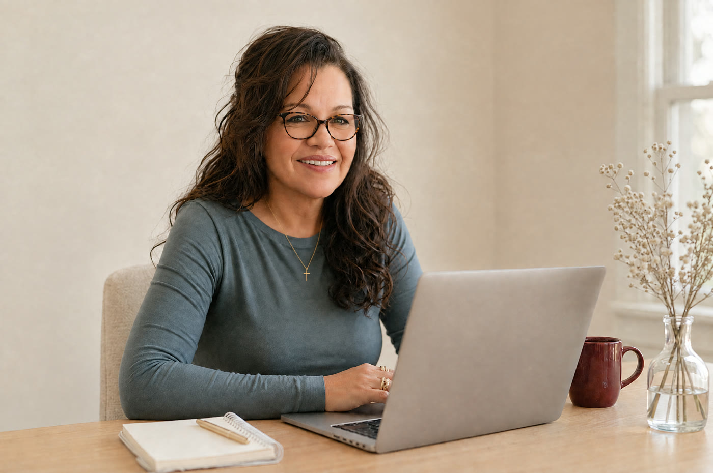Cristi working on a laptop in her studio