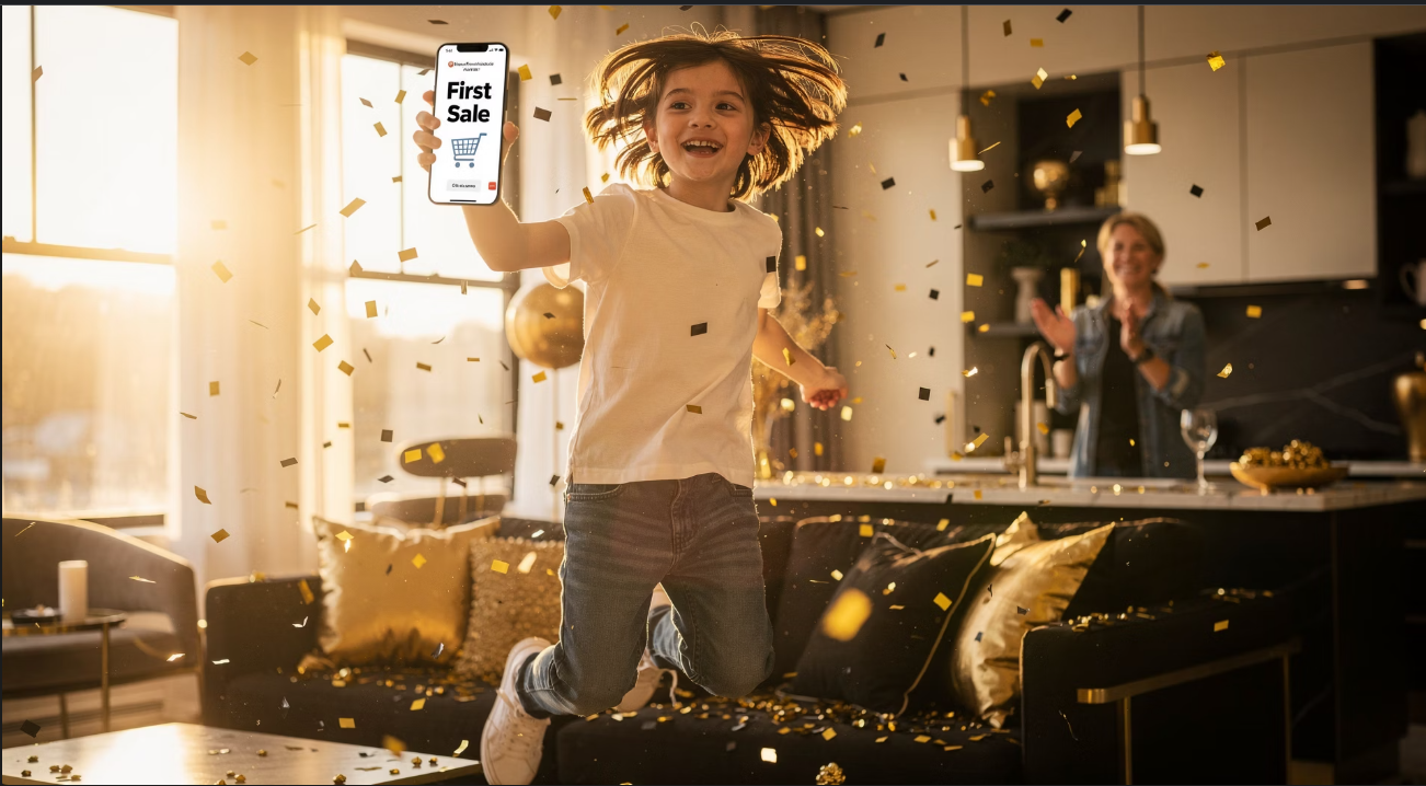 Kids making their first sale