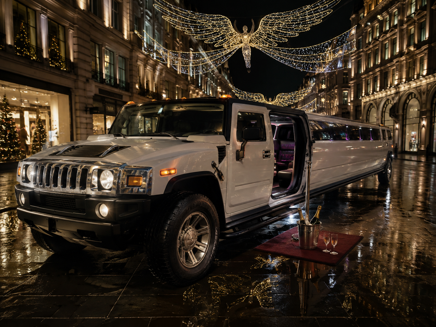 The private white Hummer limousine touring London's Christmas lights