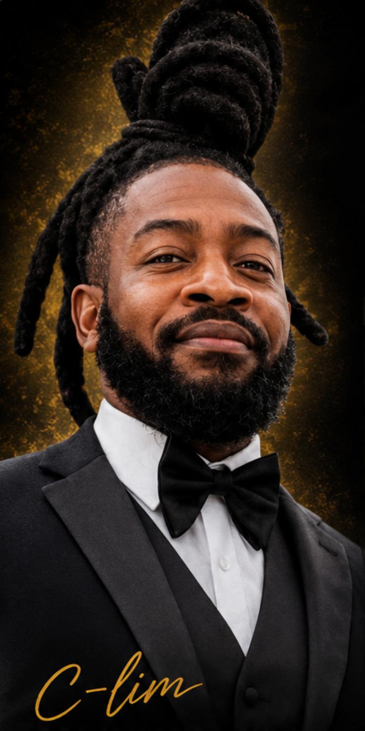 C-Lim, founder of the GRRRD Awards, in black tie on the Blue Carpet