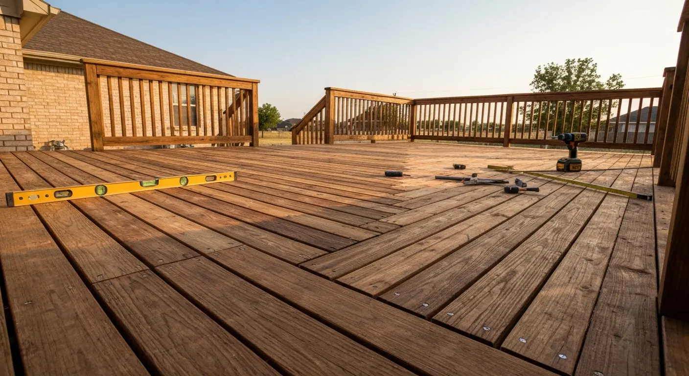 Pressure-treated wood deck in Harrah, OK