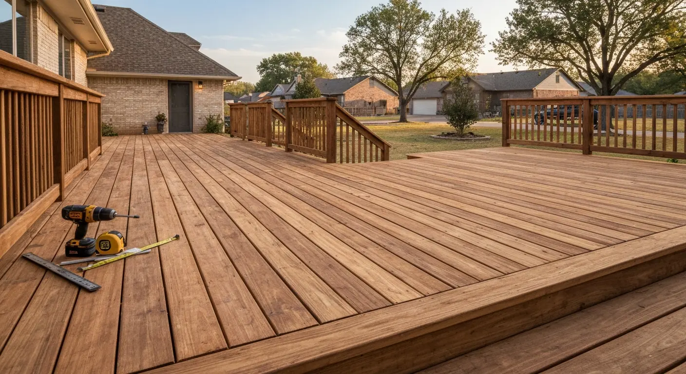 Pressure-treated wood deck